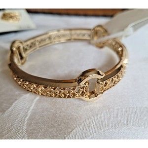 Napier Gold Tone Stretch Bracelet 3 ring and Woven Patterned New with Tag Signed